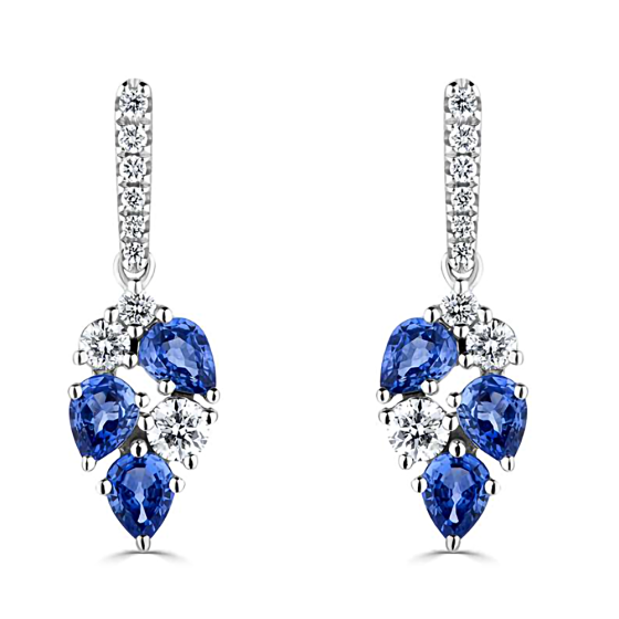160ct Diamond and Blue Sapphire Scatter Pear Drop Earrings