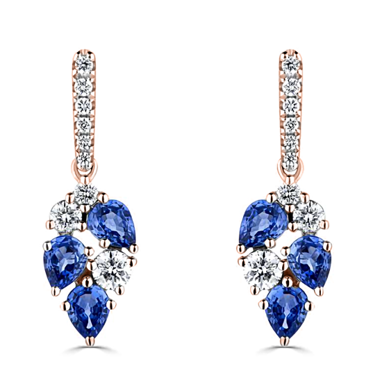 160ct Diamond and Blue Sapphire Scatter Pear Drop Earrings