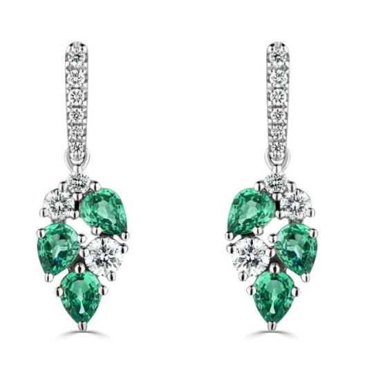 135ct Diamond and Emerald Scatter Pear Drop Earrings
