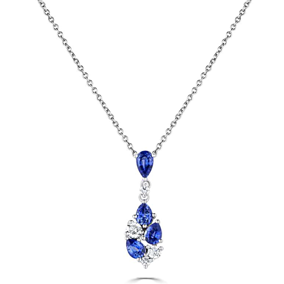 110ct Diamond and Blue Sapphire Scatter Pear Necklace