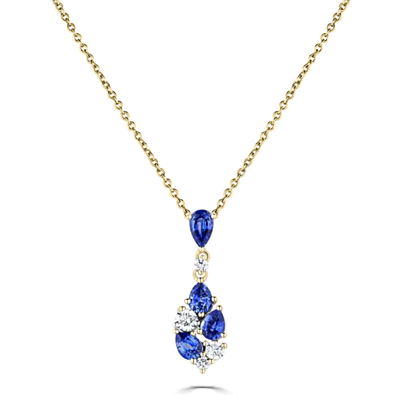 110ct Diamond and Blue Sapphire Scatter Pear Necklace