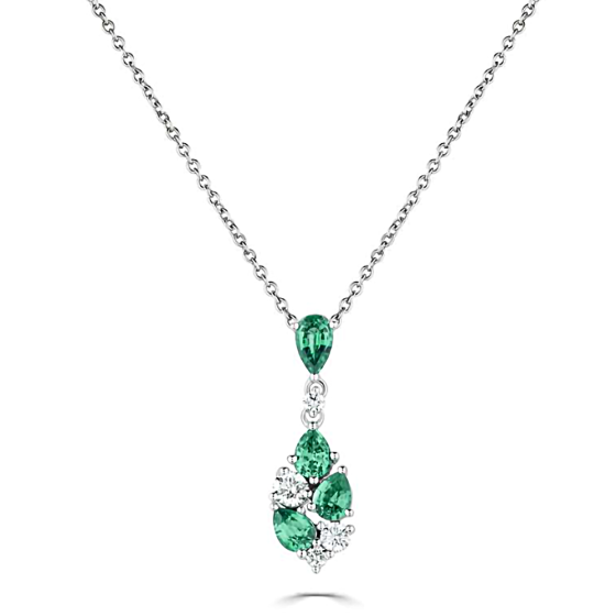 085ct Diamond and Emerald Scatter Pear Necklace