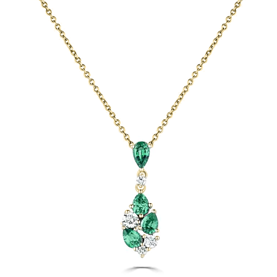 085ct Diamond and Emerald Scatter Pear Necklace