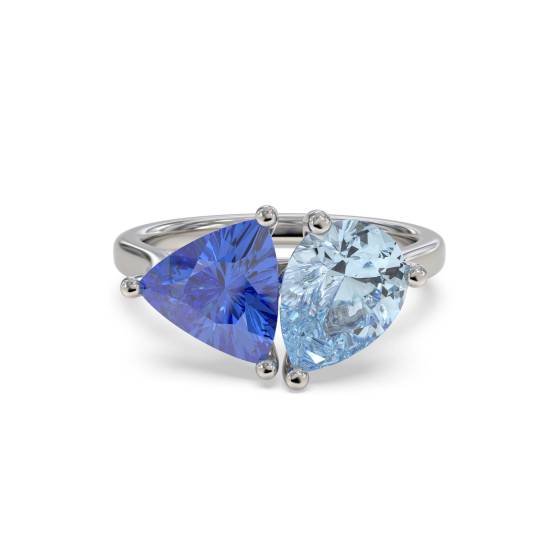 1.70ct Aquamarine and Tanzanite Tonal Blue Pear Ring