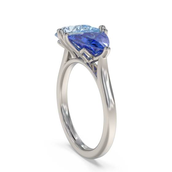 1.70ct Aquamarine and Tanzanite Tonal Blue Pear Ring