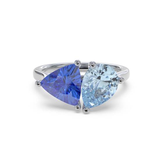 1.70ct Aquamarine and Tanzanite Tonal Blue Pear Ring
