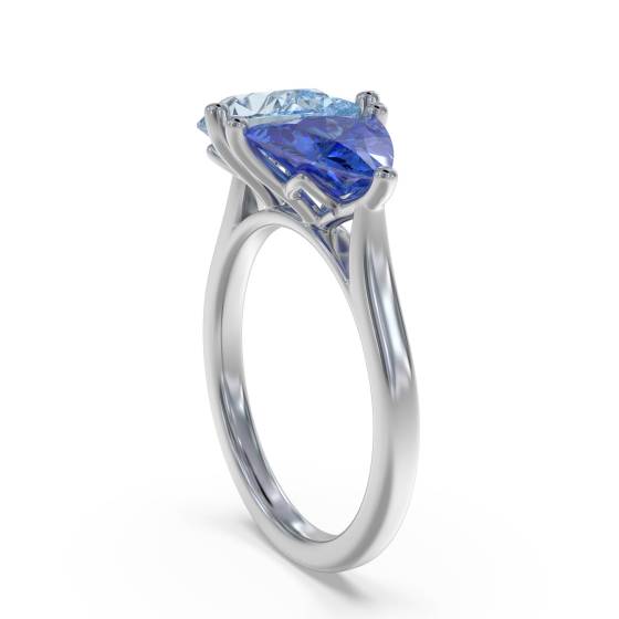 1.70ct Aquamarine and Tanzanite Tonal Blue Pear Ring