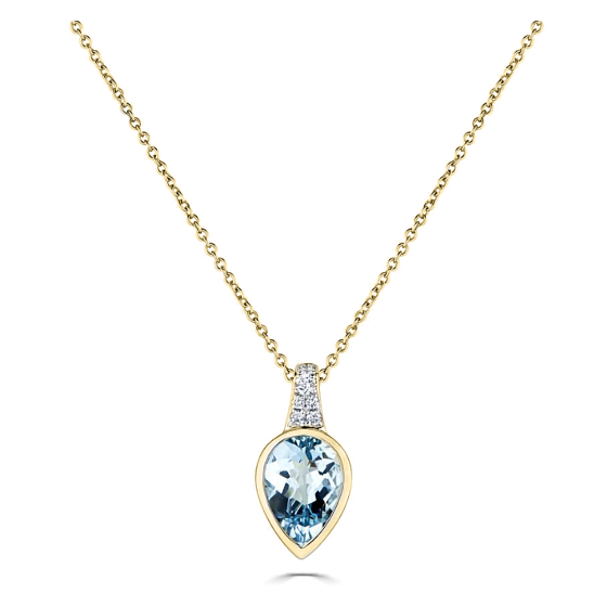 1.75ct Pear and Round Aquamarine and Diamond Necklace