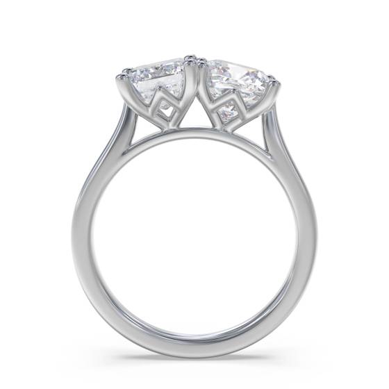 Emerald and Cushion Two Stone Diamond Ring