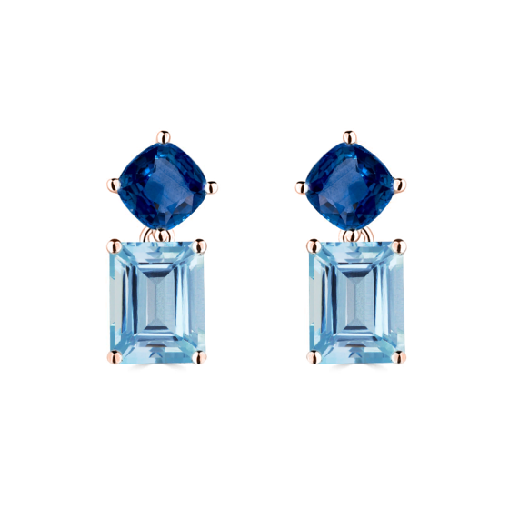 7.80ct Emerald and Cushion Aqaumarine and Tanzanite Earrings