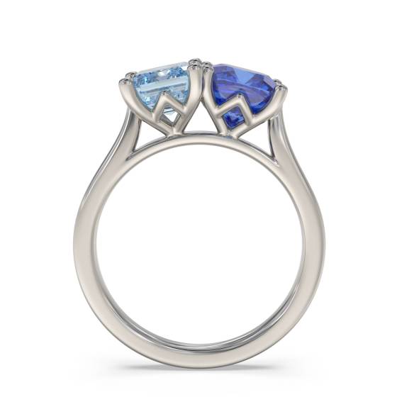 2.00ct Emerald and Cushion Aquamarine and Tanzanite Ring