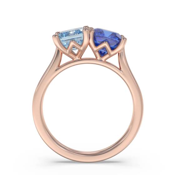 2.00ct Emerald and Cushion Aquamarine and Tanzanite Ring