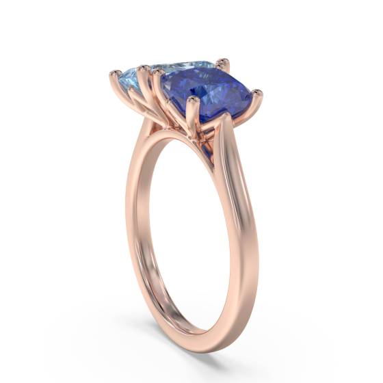 2.00ct Emerald and Cushion Aquamarine and Tanzanite Ring