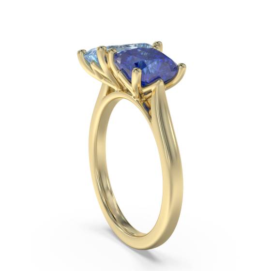 2.00ct Emerald and Cushion Aquamarine and Tanzanite Ring