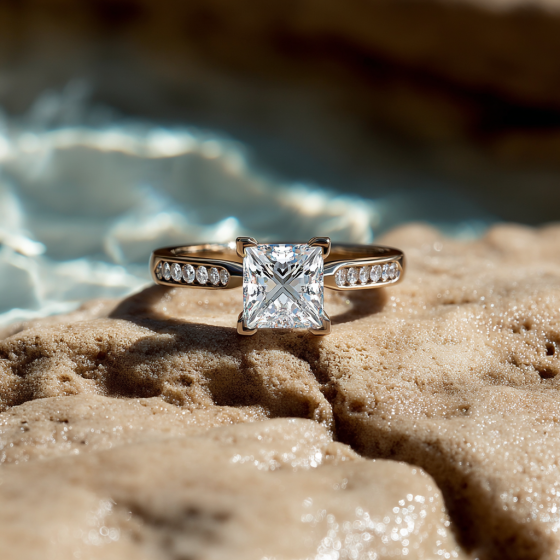 Princess & Round Diamond Engagement Ring