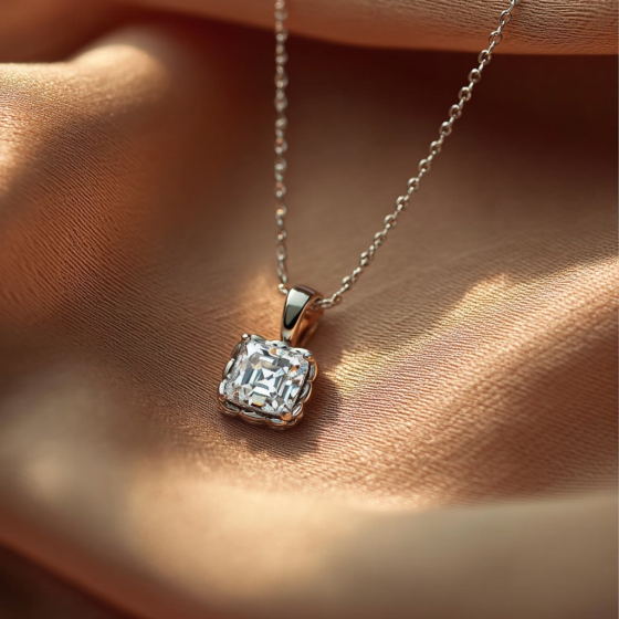 Asscher Diamond Solitaire Pendant