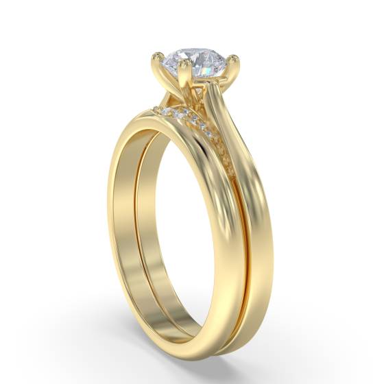 Round Diamond Shoulder Set Ring With Matching Band