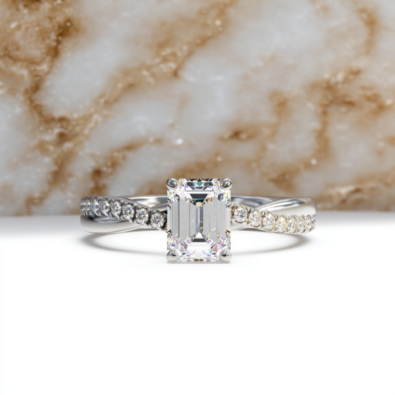 Infinity Emerald & Round Diamond Engagement Ring