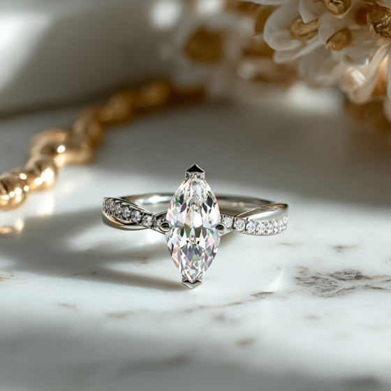 Infinity Marquise & Round Diamond Engagement Ring