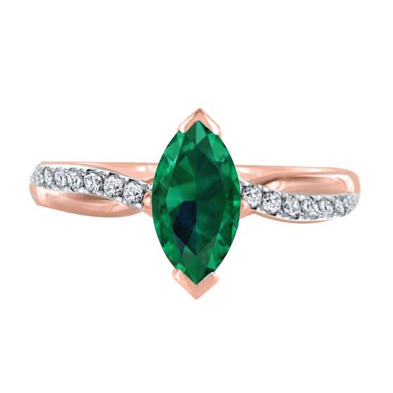 Fancy Emerald Green Marquise Diamond Shoulder Set Ring