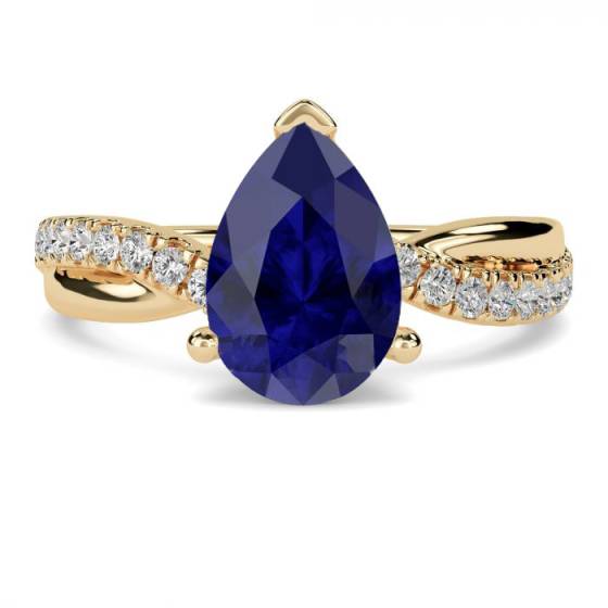 0.75ct VS/E-F Pear Blue Sapphire and Natural Diamond Ring