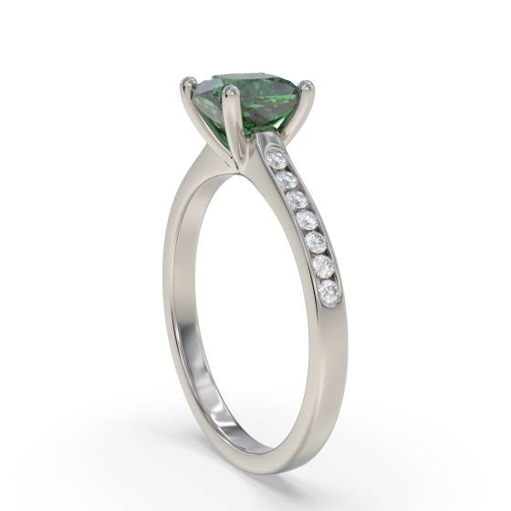 Fancy Emerald Green Cushion Diamond Shoulder Set Ring