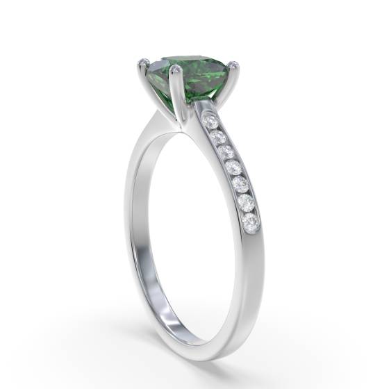 Fancy Emerald Green Cushion Diamond Shoulder Set Ring