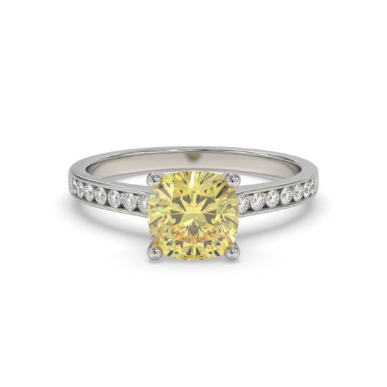 Fancy Yellow Cushion Diamond Shoulder Set Ring