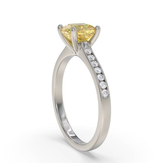 Fancy Yellow Cushion Diamond Shoulder Set Ring