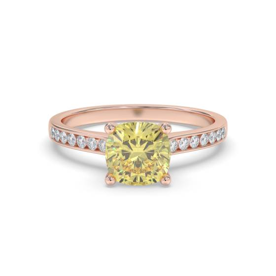 Fancy Yellow Cushion Diamond Shoulder Set Ring