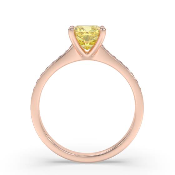Fancy Yellow Cushion Diamond Shoulder Set Ring