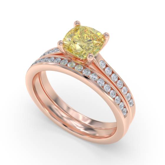 Fancy Yellow Cushion Diamond Shoulder Set Ring