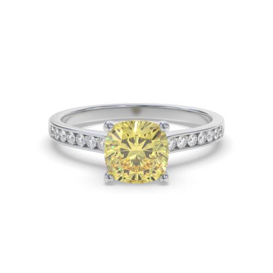 Fancy Yellow Cushion Diamond Shoulder Set Ring