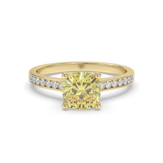 Fancy Yellow Cushion Diamond Shoulder Set Ring