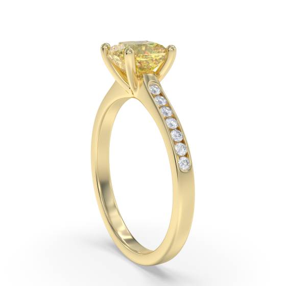 Fancy Yellow Cushion Diamond Shoulder Set Ring