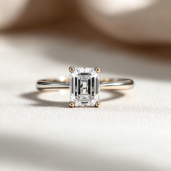 Emerald Diamond Solitaire Engagement Ring