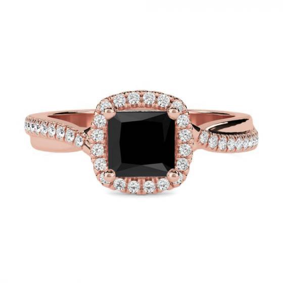 Princess Black Diamond Single Halo Shoulder Set Ring