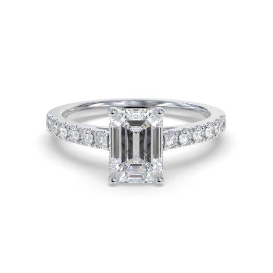 Emerald Diamond Shoulder Set Engagement Ring