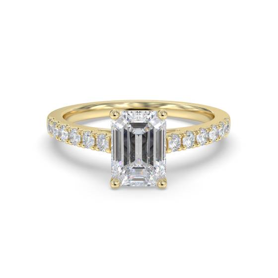 Emerald Diamond Shoulder Set Engagement Ring