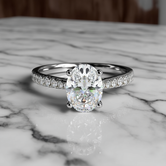 Oval Diamond Shoulder Set Engagement Ring