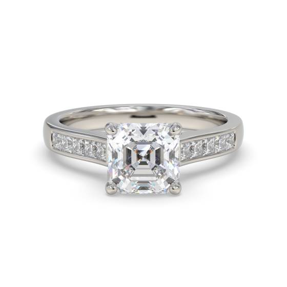 Asscher Diamond Shoulder Set Ring