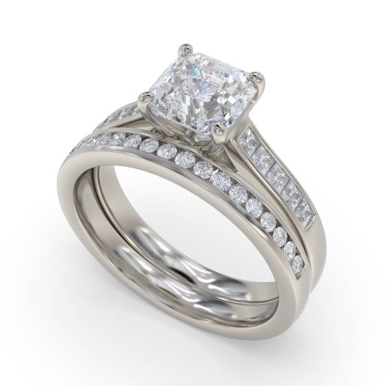 Asscher Diamond Shoulder Set Ring