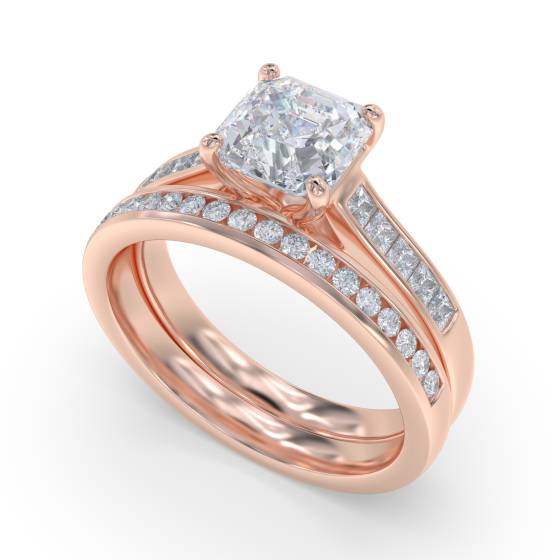 Asscher Diamond Shoulder Set Ring