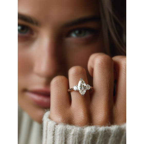 Modern Marquise and Round Diamond Trilogy Ring