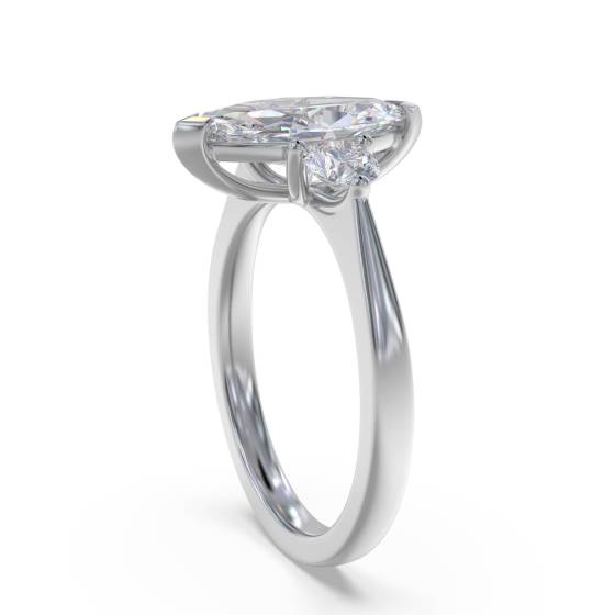 Modern Marquise and Round Diamond Trilogy Ring