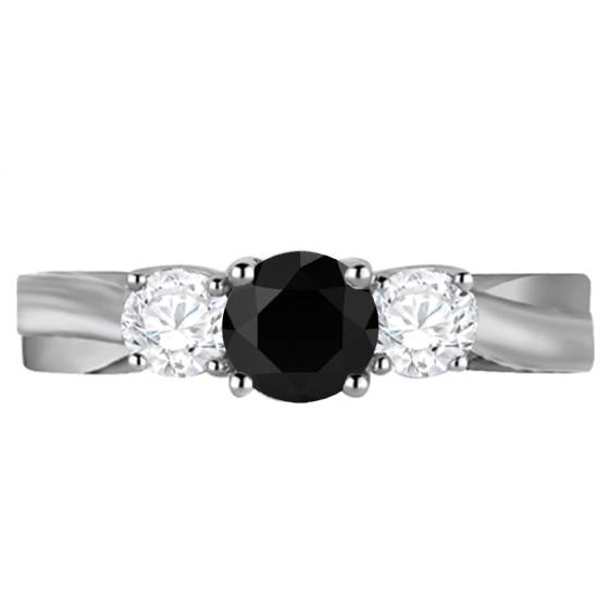 Round Black Diamond and Round Diamonds Trilogy Ring