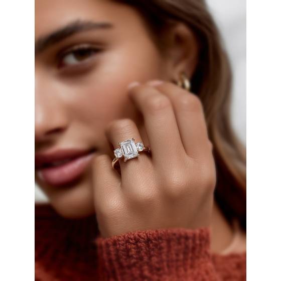 Emerald and Round Diamond Trilogy Ring