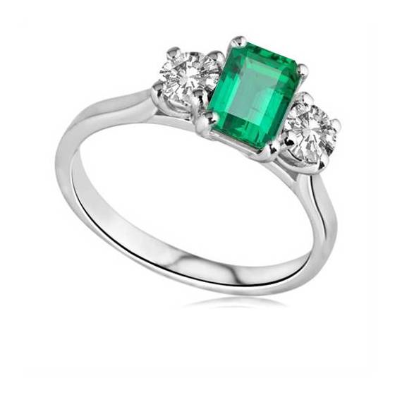 0.50ct VS/E-F Emerald and Natural Diamond Trilogy Ring