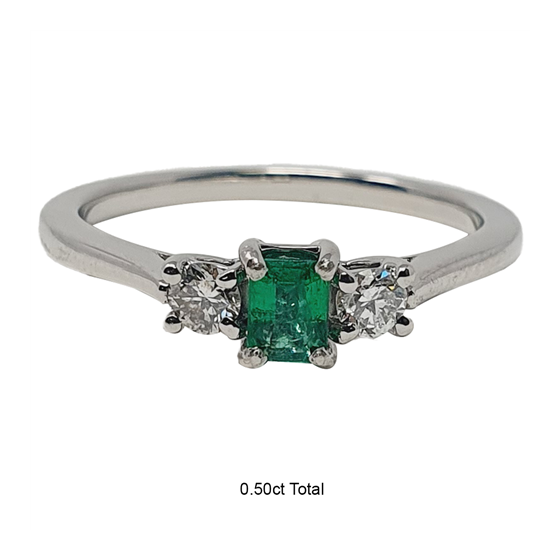 Emerald and Diamond Trilogy Ring
