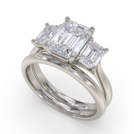 Simple Emerald Diamond Trilogy Ring